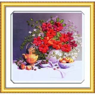 Tranh thêu ruy băng 55x55cm