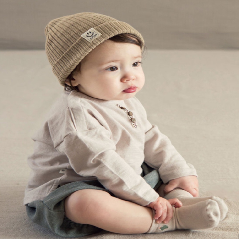 Mũ len giữ ấm họa tiết mặt cười dễ thương thời trang xuân thu phong cách Hàn Quốc cho bé