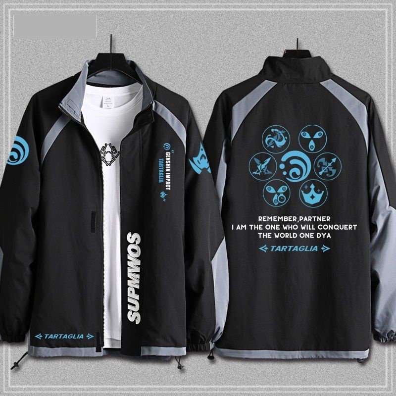 Genshin Va Chạm Tartaglia Áo Khoác sweater Cổ Đứng Hình Đôi Mắt Thần Cho Thanh Thiếu Niên Nam Và Nữ