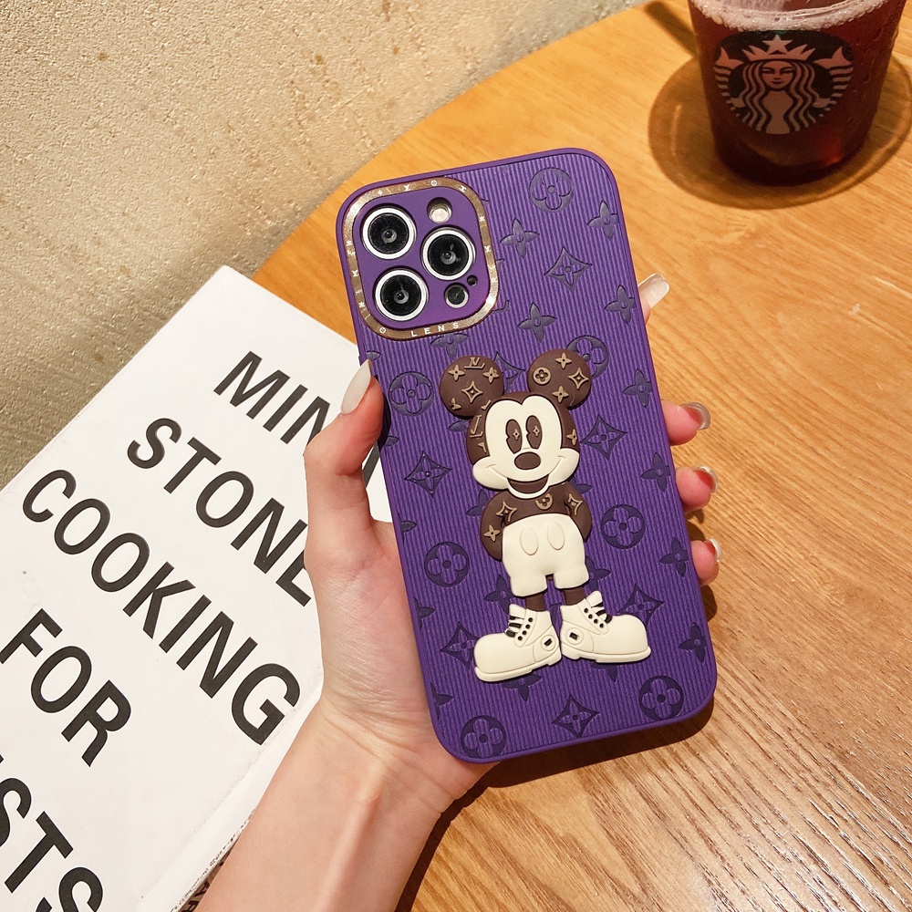 Ốp điện thoại da bảo vệ camera in hình chuột thích hợp cho Iphone 12 11 Pro Max Xs Max Xr X 8 7 Plus