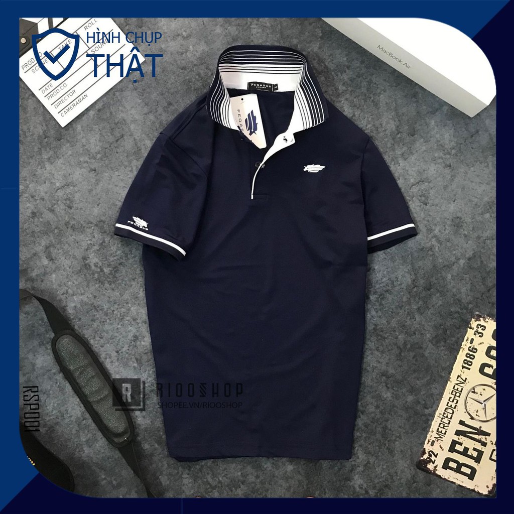 Áo thun polo nam, áo phông nam có cổ polo trơn phối viền đẹp cao cấp trắng và xanh đen form rộng Pega RSP001AV Riooshop | BigBuy360 - bigbuy360.vn