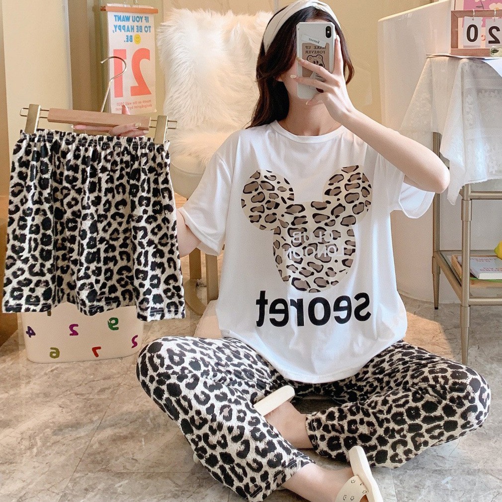 Đồ bộ nữ cộc tay hai quần dài ngắn chất cotton hoạt hình siêu xinh TN08 | BigBuy360 - bigbuy360.vn