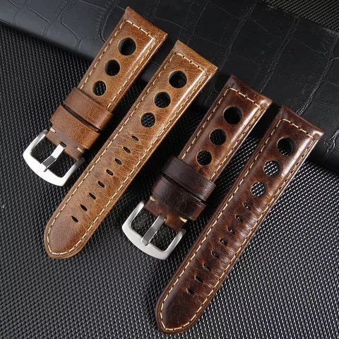 [HÀNG NHẬP] Dây da đồng hồ da bò thật BO-33 kiểu dáng thể thao thoáng mát size 20 size 22 siz2 24