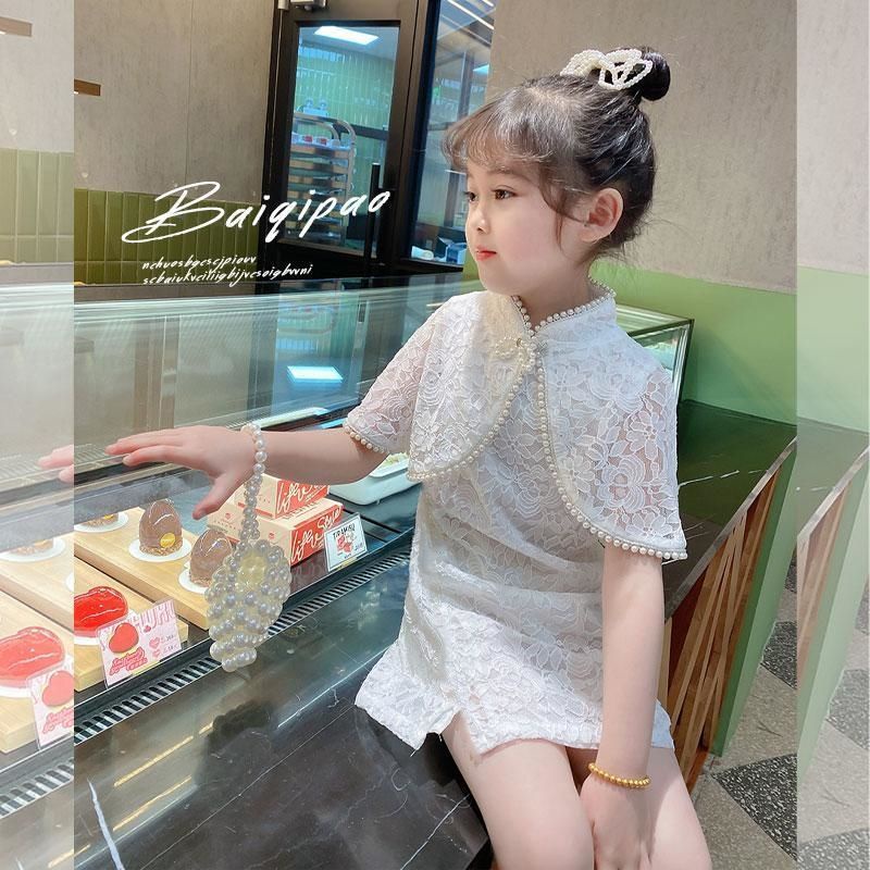 Set Sườn Xám + Áo Choàng Màu Trơn Thời Trang Mùa Hè Dành Cho Bé Gái