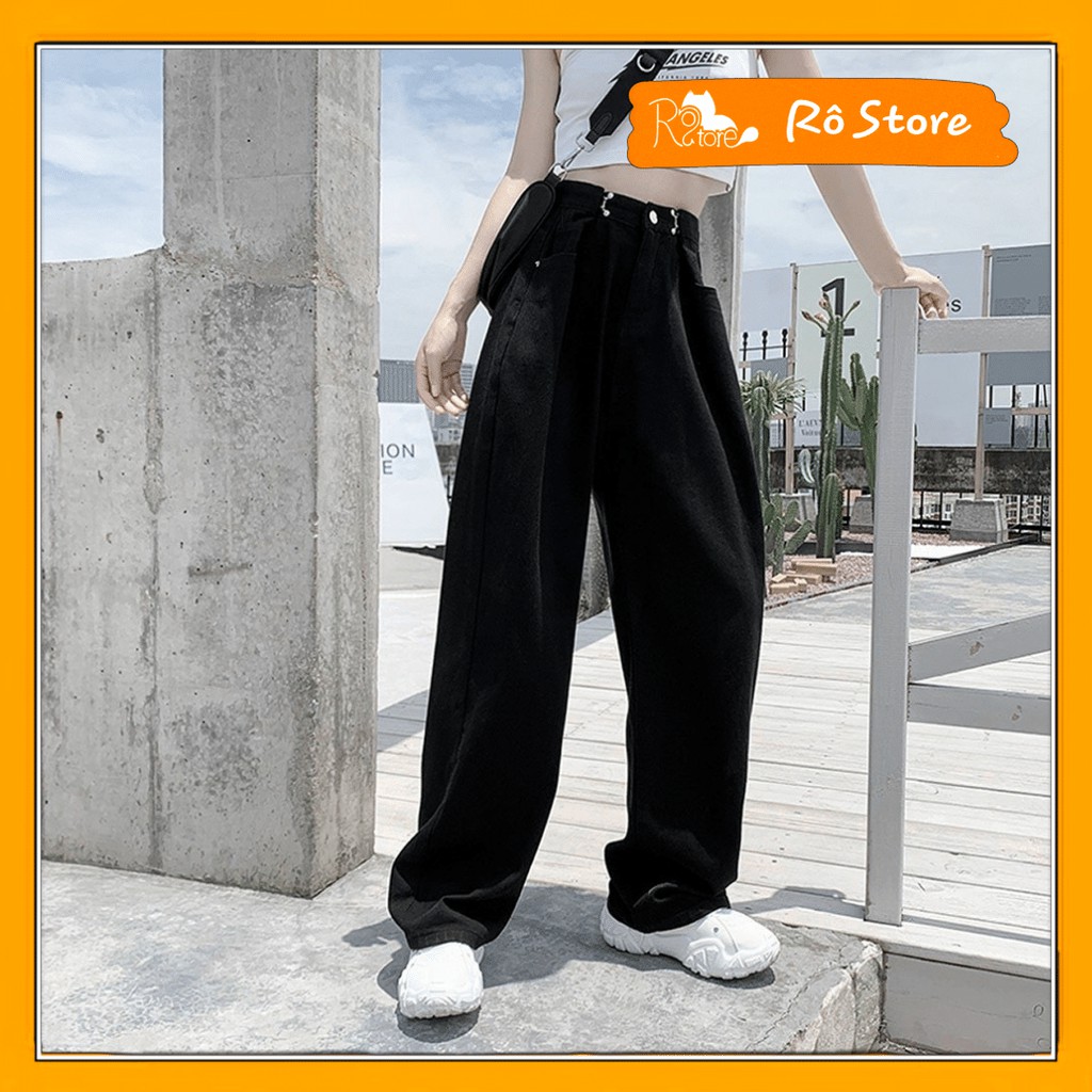 Quần Jean Ống Rộng Gài Eo Ulzzang Basic Unisex cực tôn dáng Rô Store QD17