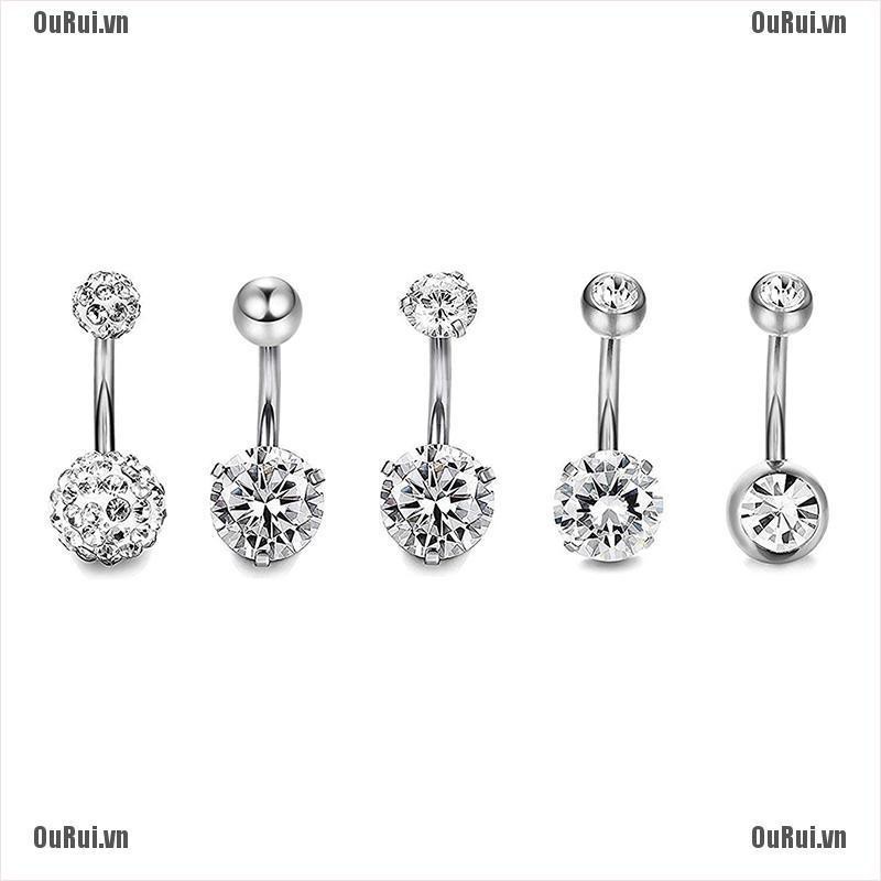 Bộ 5 Khuyên Xỏ Cơ Thể Bằng Thép Không Gỉ Đính Pha Lê Độc Đáo