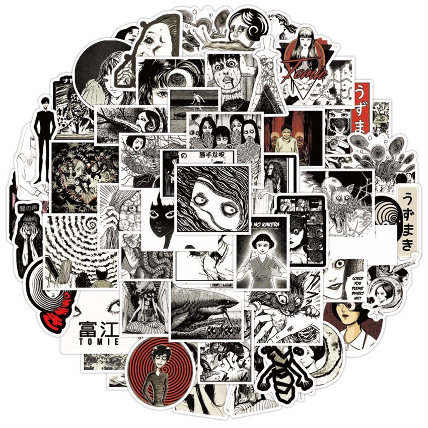 108Pcs/Set ❉ Junji Ito Classical Horror Comics Series B Stickers ❉ Manga Tomie Uzumaki Souichi Tsujii DIY Fashion Mixed Waterproof Doodle Decals Stickers