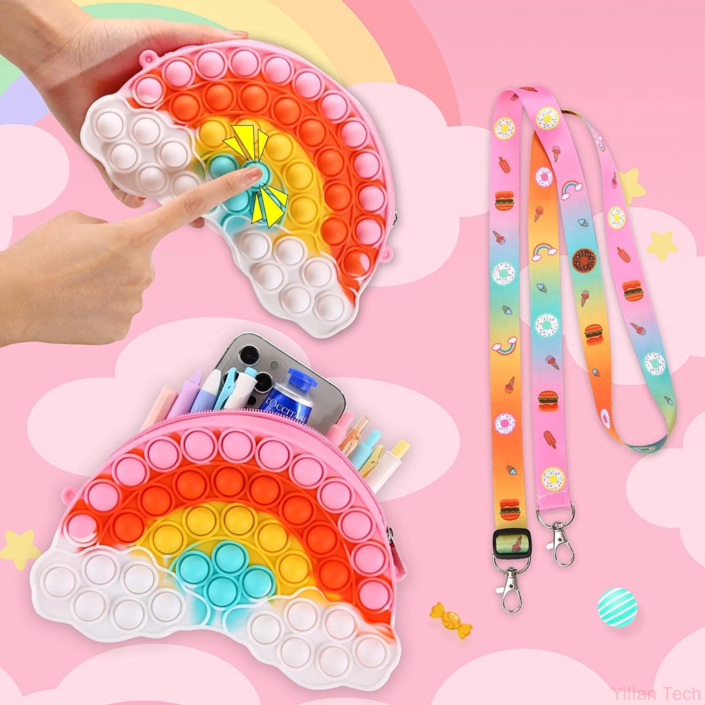 Pop it fidget Túi Đeo Vai Bằng Silicon Hình Đám Mây Cầu Vồng pop it Cho Trẻ Em