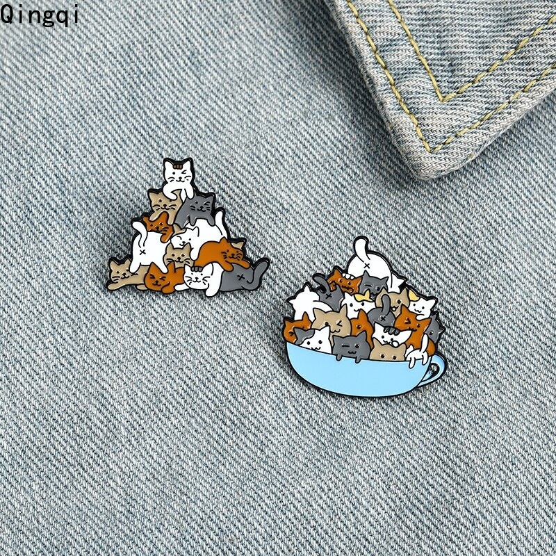 Ghim cài áo MISS ZOE hình cốc cà phê mèo hoạt hình dễ thương