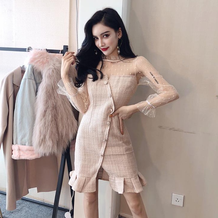 Đầm dáng ôm mini tay lưới Emilyshop