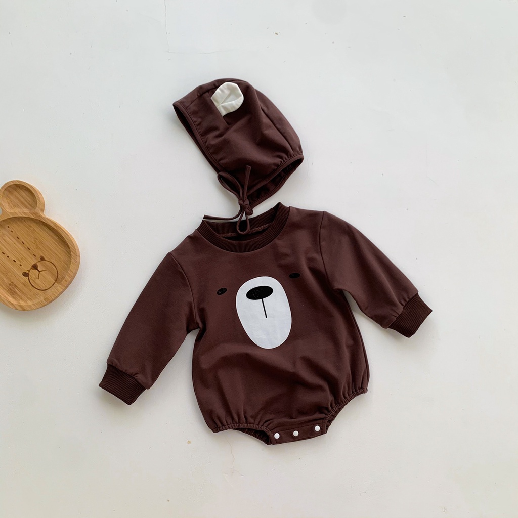 Set áo liền quần &amp; mũ trùm đầu hình gấu cho bé sơ sinh