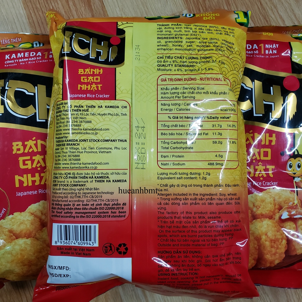 Bánh gạo Nhật ICHI Vị SHOUYU Mật Ong-KAMEDA gói 100g