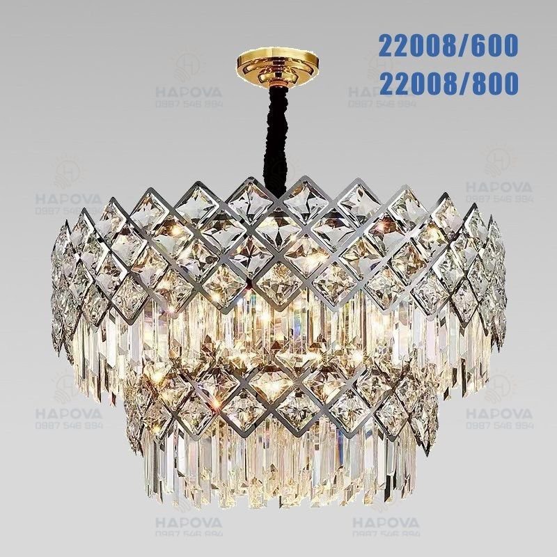 Đèn chùm pha lê K9 cao cấp HAPOVA JITAS 22008 đường kính 600mm + Tặng kèm bóng led 3 màu