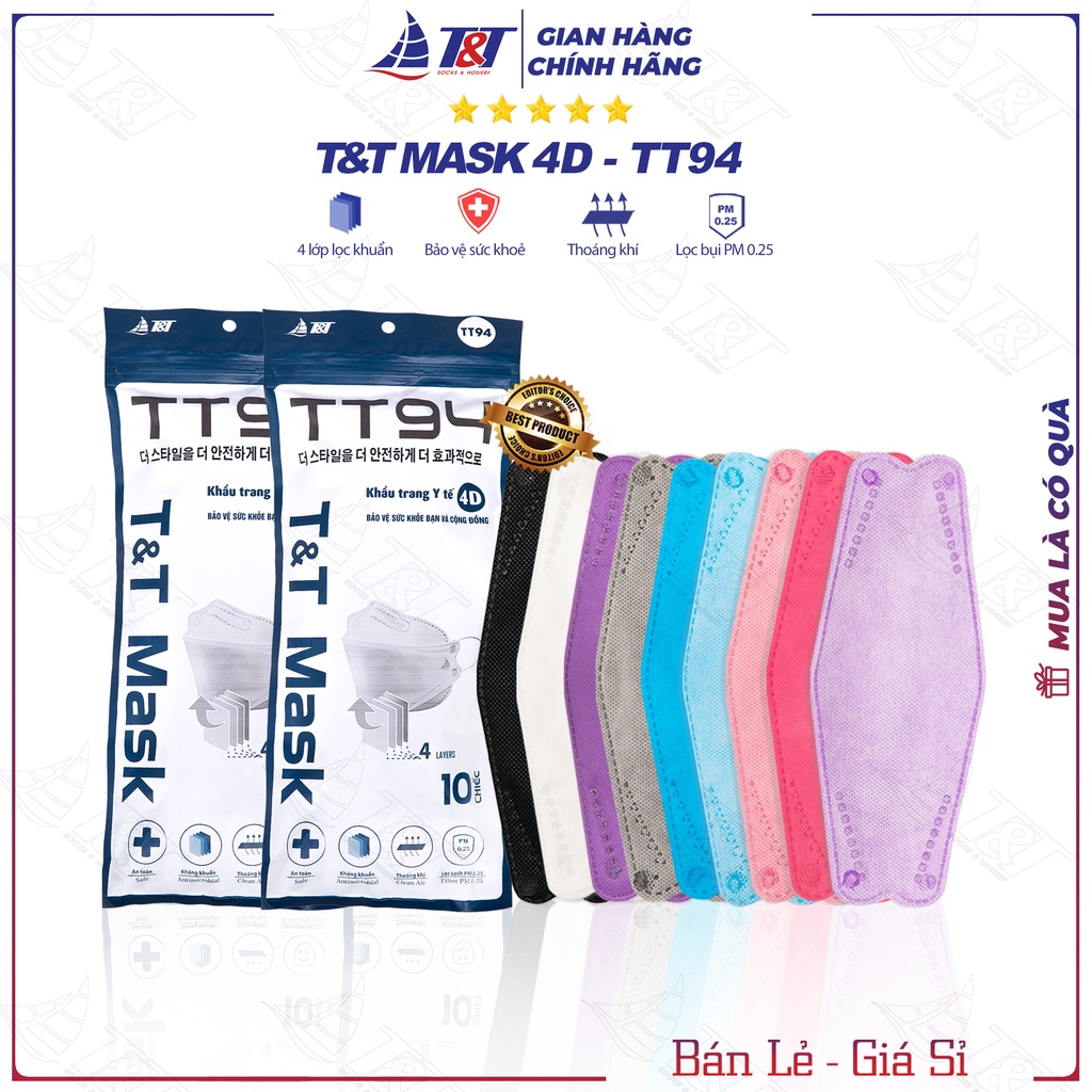 100 Chiếc Khẩu trang KF94 4D TT MASK 4 lớp kháng khuẩn lọc bụi PM 2.5 - Chính hãng DNTN Trịnh Chung
