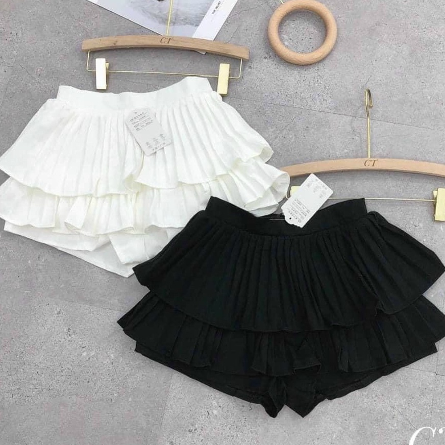 Chân Váy Xếp Ly Tầng Phồng Dáng Ngắn Xòe Phong Cách Công Sở Cao Cấp Lưng Cạp Cao ( Có Quần Trong ) [Hang That Gia That]