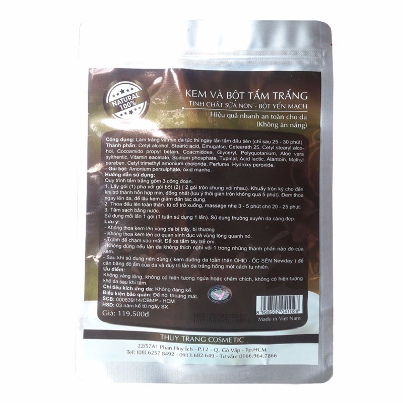 tắm trắng Ohio sữa non - bột yến mạch 250g