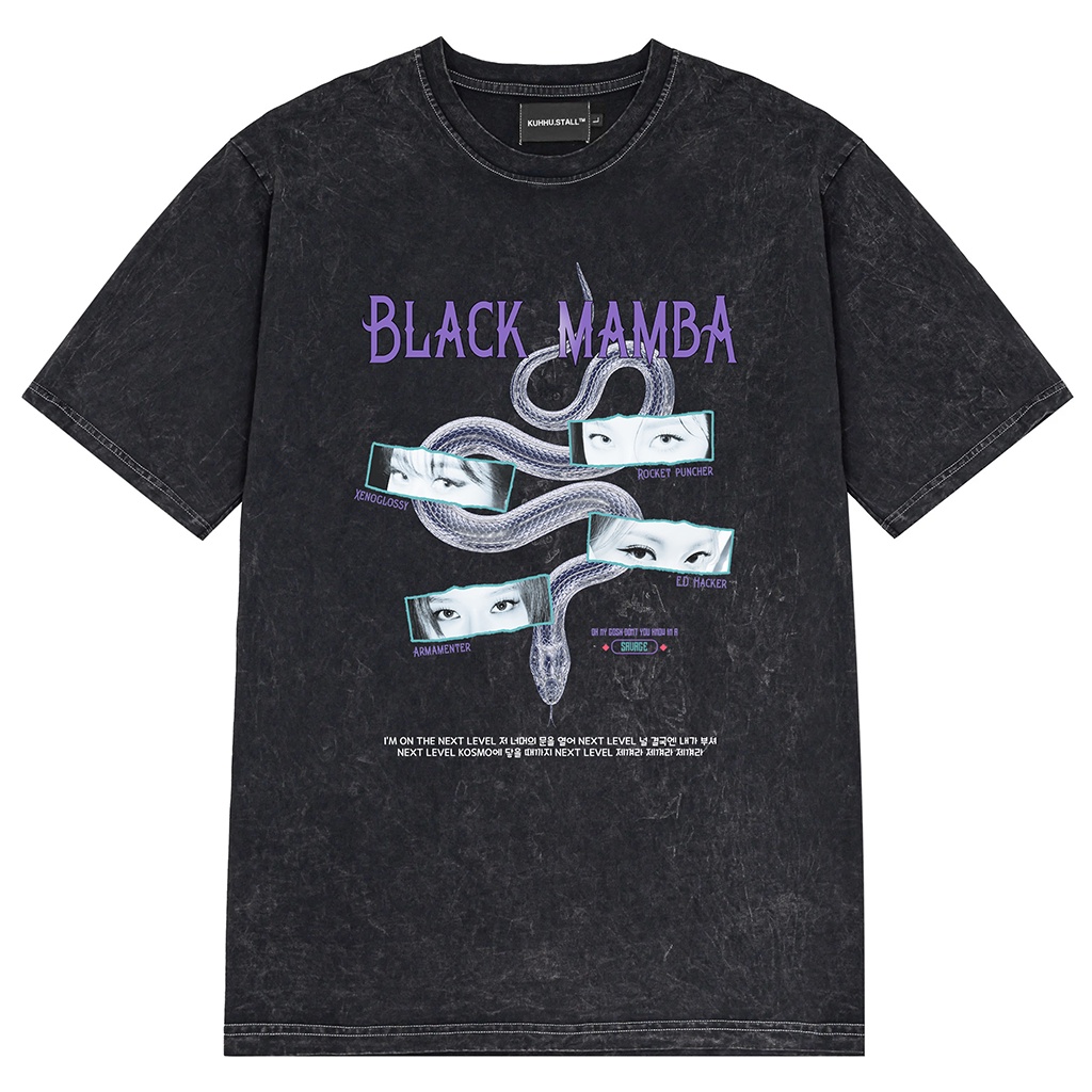 BLACK MAMBA TEE - Áo thun aespa unisex oversize 3 màu wash/đen/trắng