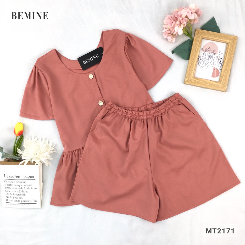 Set bộ thời trang áo nhún đuôi cá quần đùi BEMINE MT2171HONG
