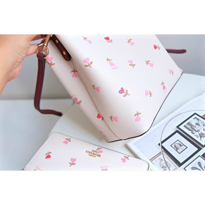 Túi xách Coach bucket Wallet thêu hoạ tiết siêu xinh
