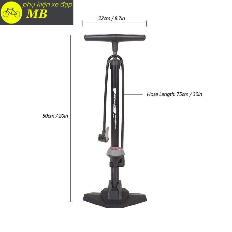 Bơm xe đạp chuyên nghiệp cao cấp ống thép siêu bền có đồng hồ đo áp suất chính hãng SAHOO