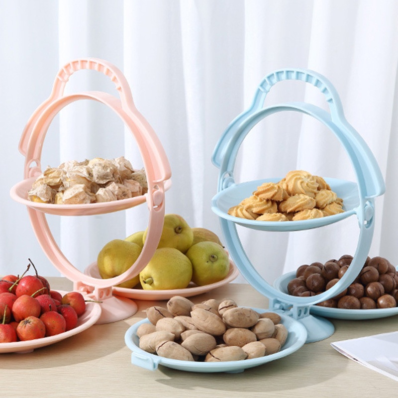 Khay Đựng Trái Cây Hai Tầng Bằng Nhựa Có Thể Gấp Lại Tiện Dụng