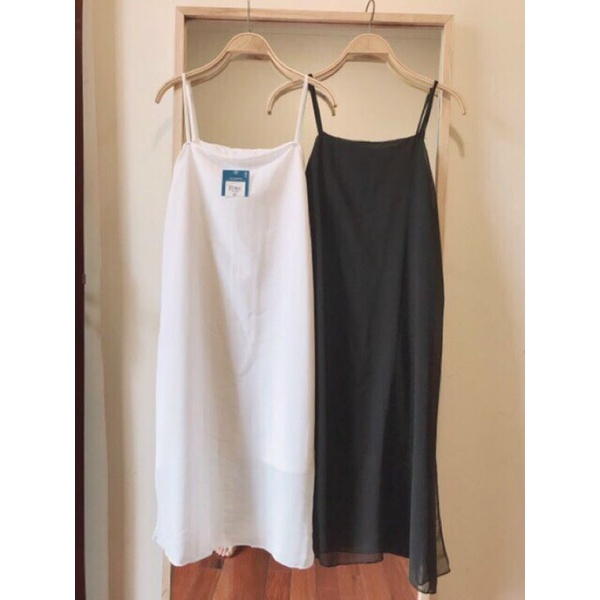 Váy 2 dây suông xẻ chất voan có lót, đầm hai dây trơn dài qua gối tiểu thư bánh bèo