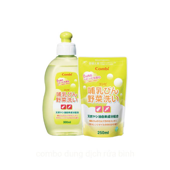 Set KM nước rửa bình Combi chai 300ml tặng túi 250ml