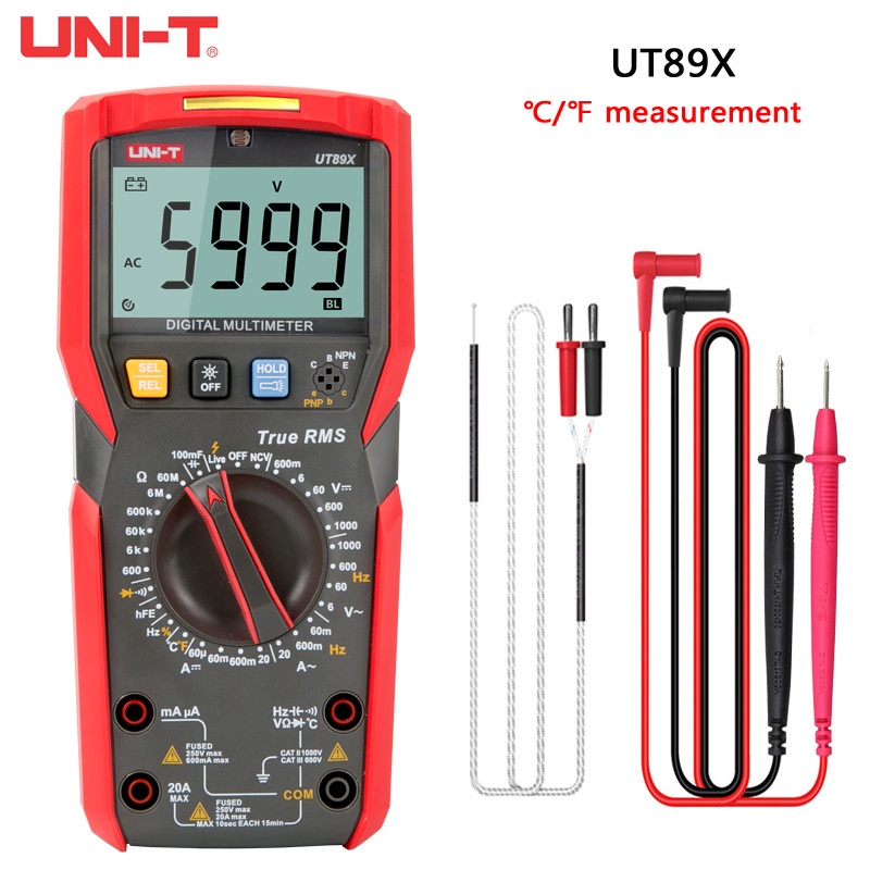 UNI-T  Đồng Hồ Vạn Năng Kỹ Thuật Số RMS 1000V 20A UT89X / UT89XD Cho NCV / Tụ điện / Triode / Nhiệt độ / LED Thử nghiệm