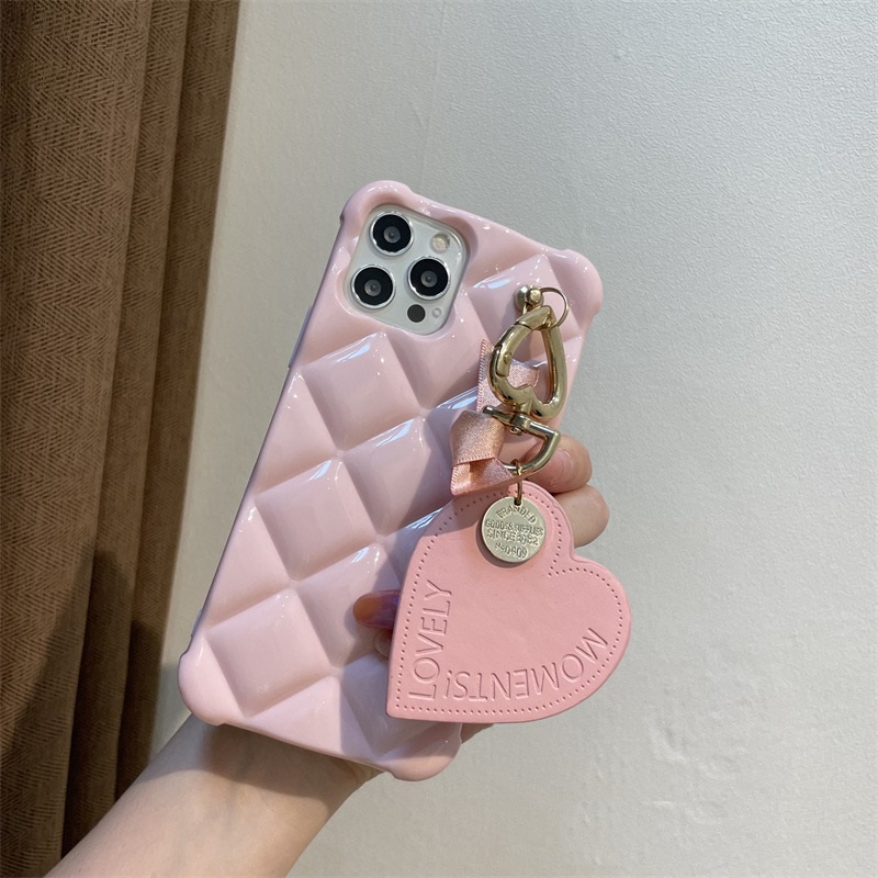 Ốp Điện Thoại tpu Dẻo Vuông Họa Tiết Trái Tim Màu Hồng Kèm Dây Đeo Cho iphone 13 12 pro max 11 pro max xs max xr x 7plus