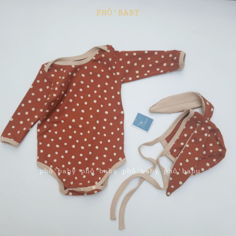 bộ liền thân thu đông đốm cam xinh xắn kèm mũ