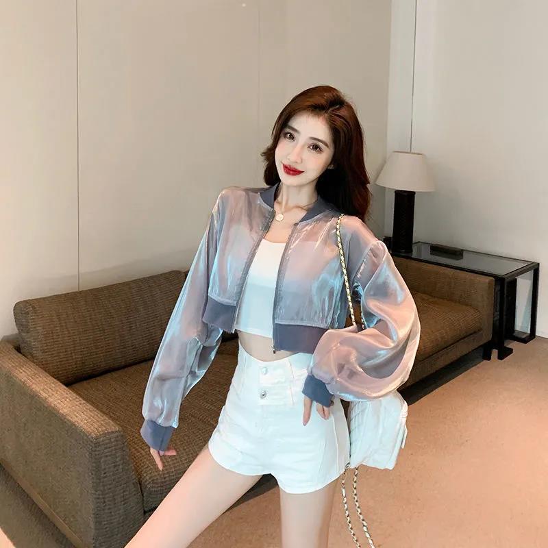 Áo Khoác Lụa Lạnh Trong Suốt Chống Nắng Chống Tia UV Có Khóa Kéo Màu Sáng Thời Trang Mùa Hè Cho Nữ