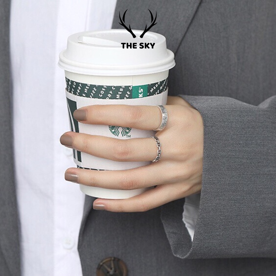 Nhẫn Bạc Nữ THE SKY NB10 Mẫu Trơn Bản To Khắc Số La Mã Freesize