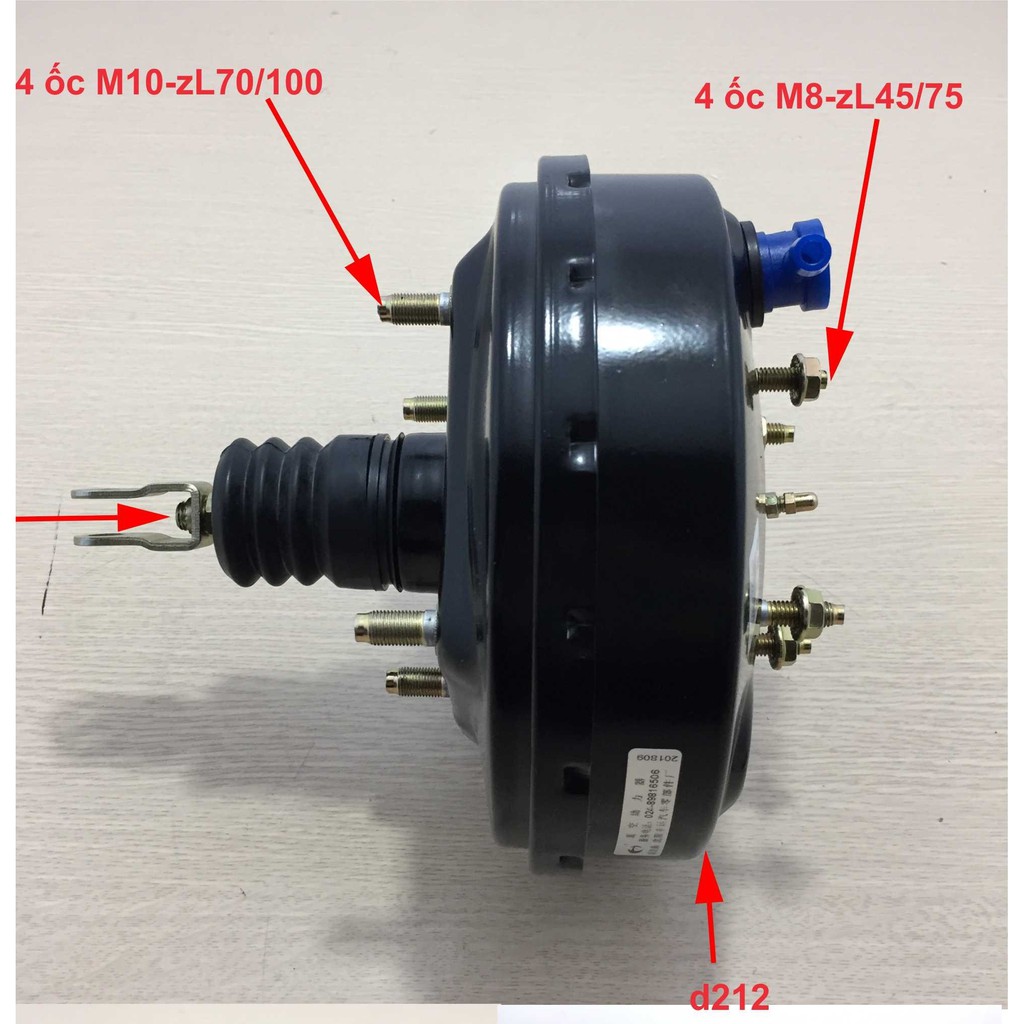 Bầu trợ lực chân không, M10- 70*100; F41- M8- 45*75, 1 bát phanh, dày 90 (Đầu trên 4 ốc bắt - tâm lỗ bắt; đầu dưới 4 ốc)