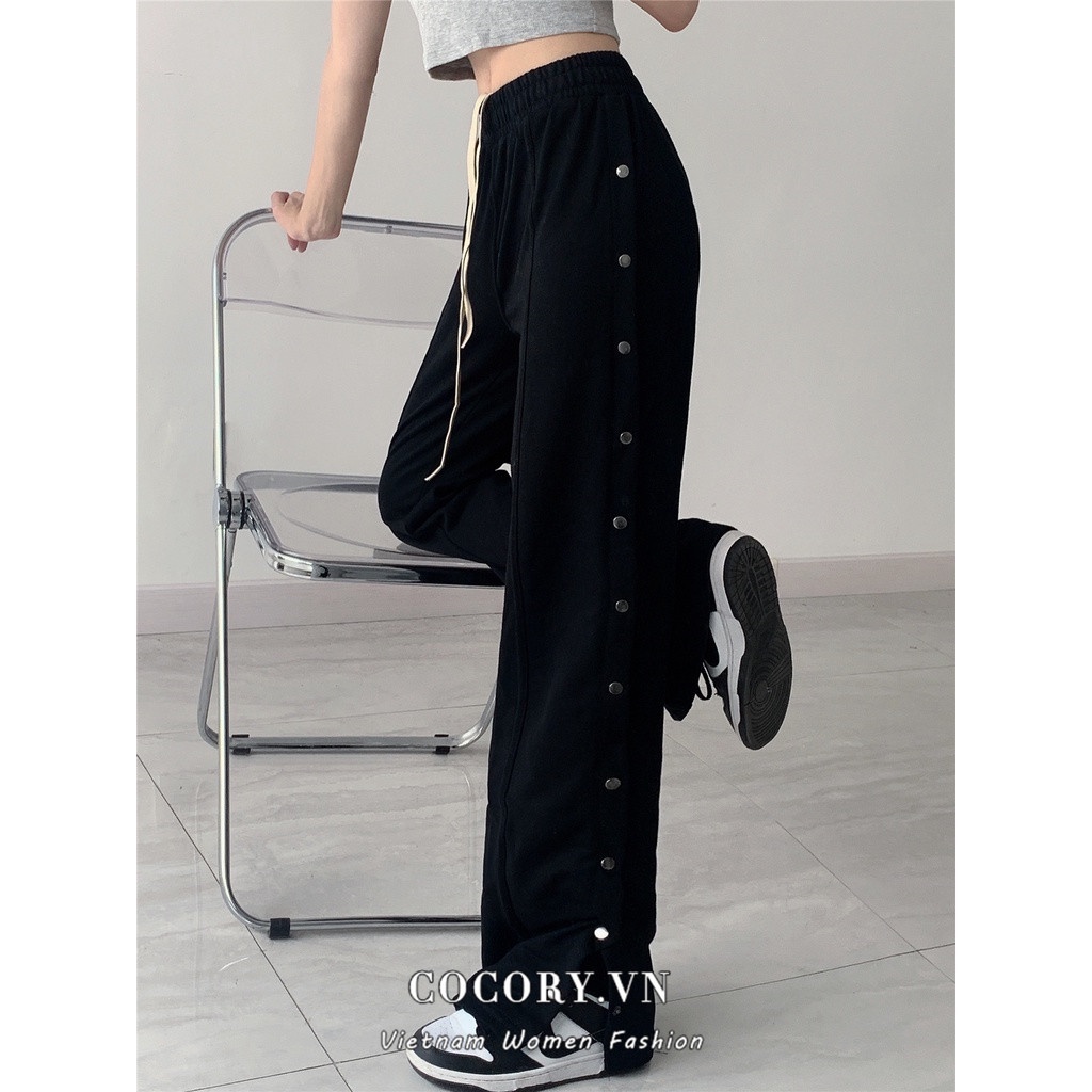 Cocory vn Quần ống rộng xẻ tà kiểu dáng thời trang phong cách retro dành cho nữ