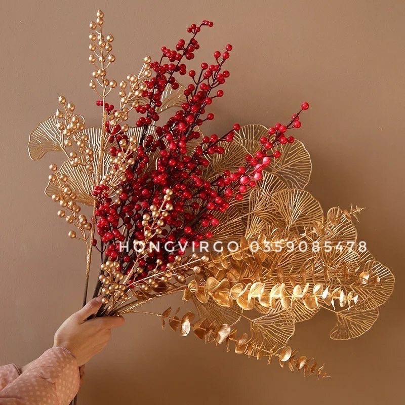 Cành táo vàng kim, cành rẻ quạt decor trang trí siêu đẹp