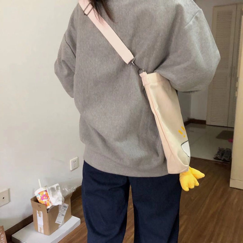 Túi Xách Vải Canvas Mềm In Hình Vịt Hoạt Hình Đáng Yêu Cho Học Sinh