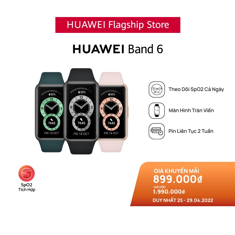 Vòng Đeo Tay Thông Minh HUAWEI Band 6 | Theo Dõi SpO2 Cả Ngày | Màn Hình Tràn Viền