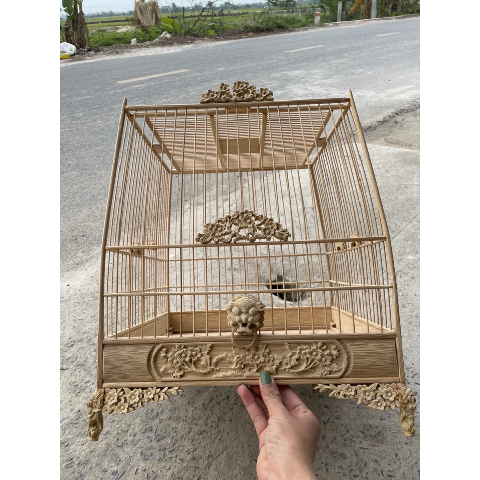 Lồng chim chào mào thái đấu tre già đục triện dây hoa mai cực đẹp bắt mắt Lồng chim chào mào TREGIALC3