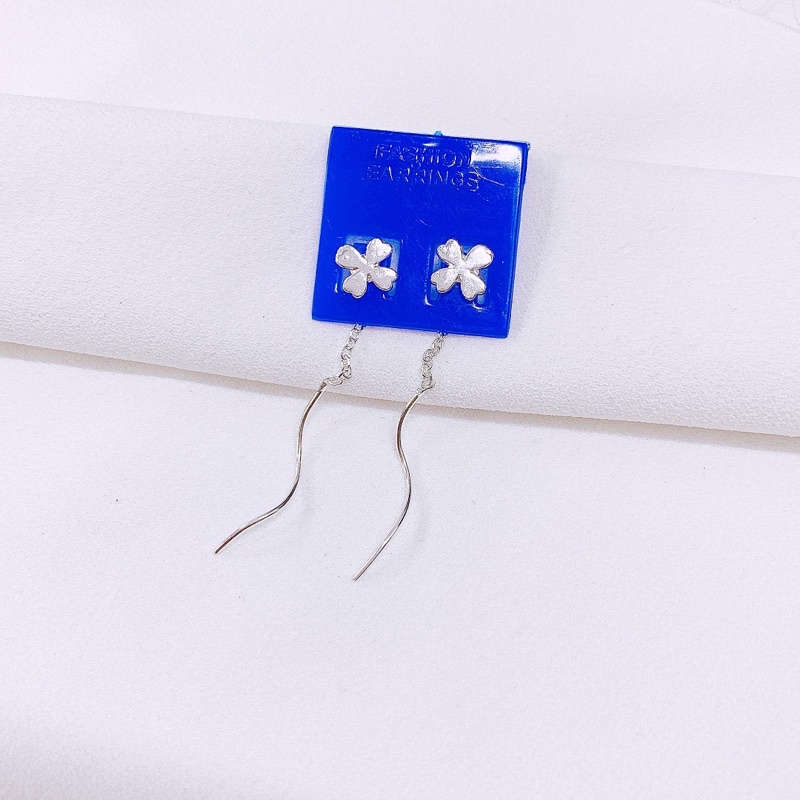 Bông tai cỏ 4 lá gắn tua LINH'S MIU SILVER Bông tai bạc ta