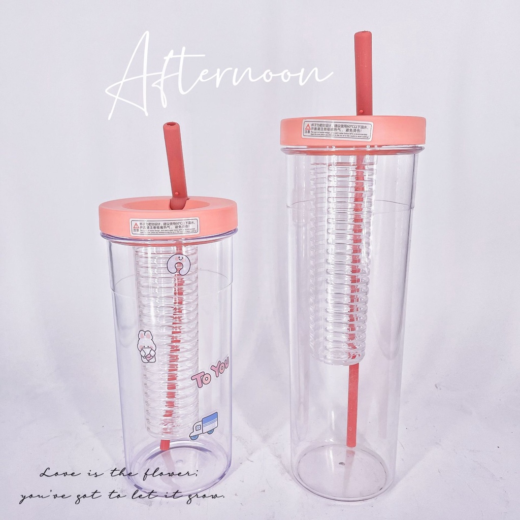 PVN43998 Bình Nước Nhựa Có Ống Hút Lọc Trà Tiện Lợi Cho Học Sinh Giá Rẻ