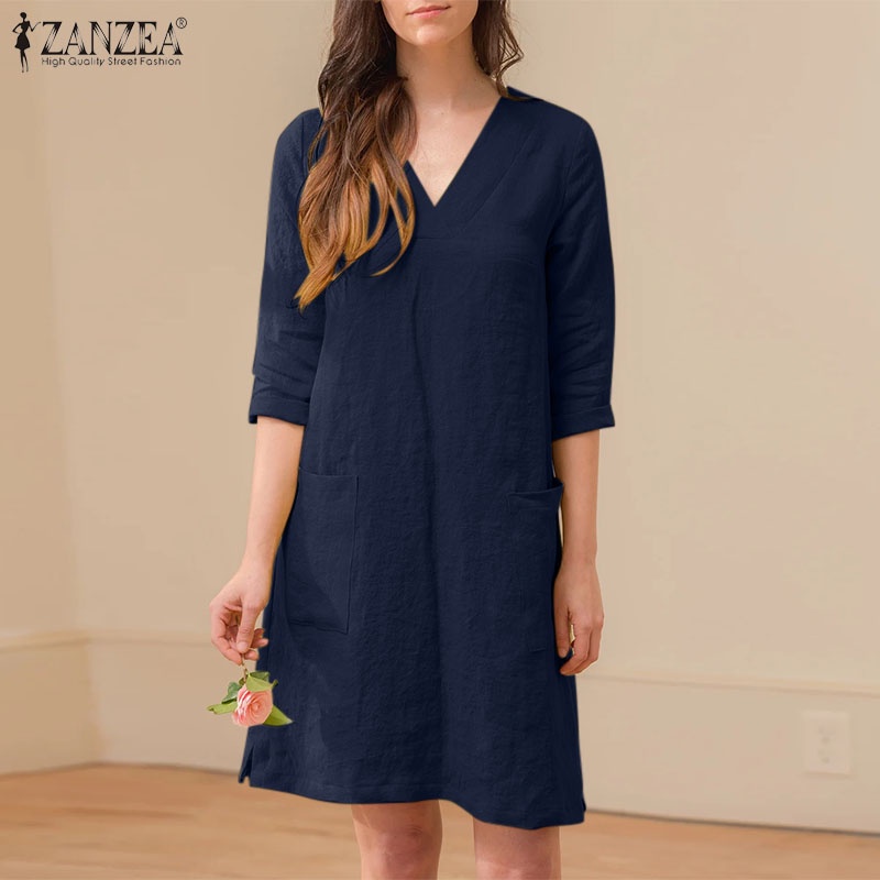Đầm chữ A ZANZEA cổ chữ V nữ tính thời trang