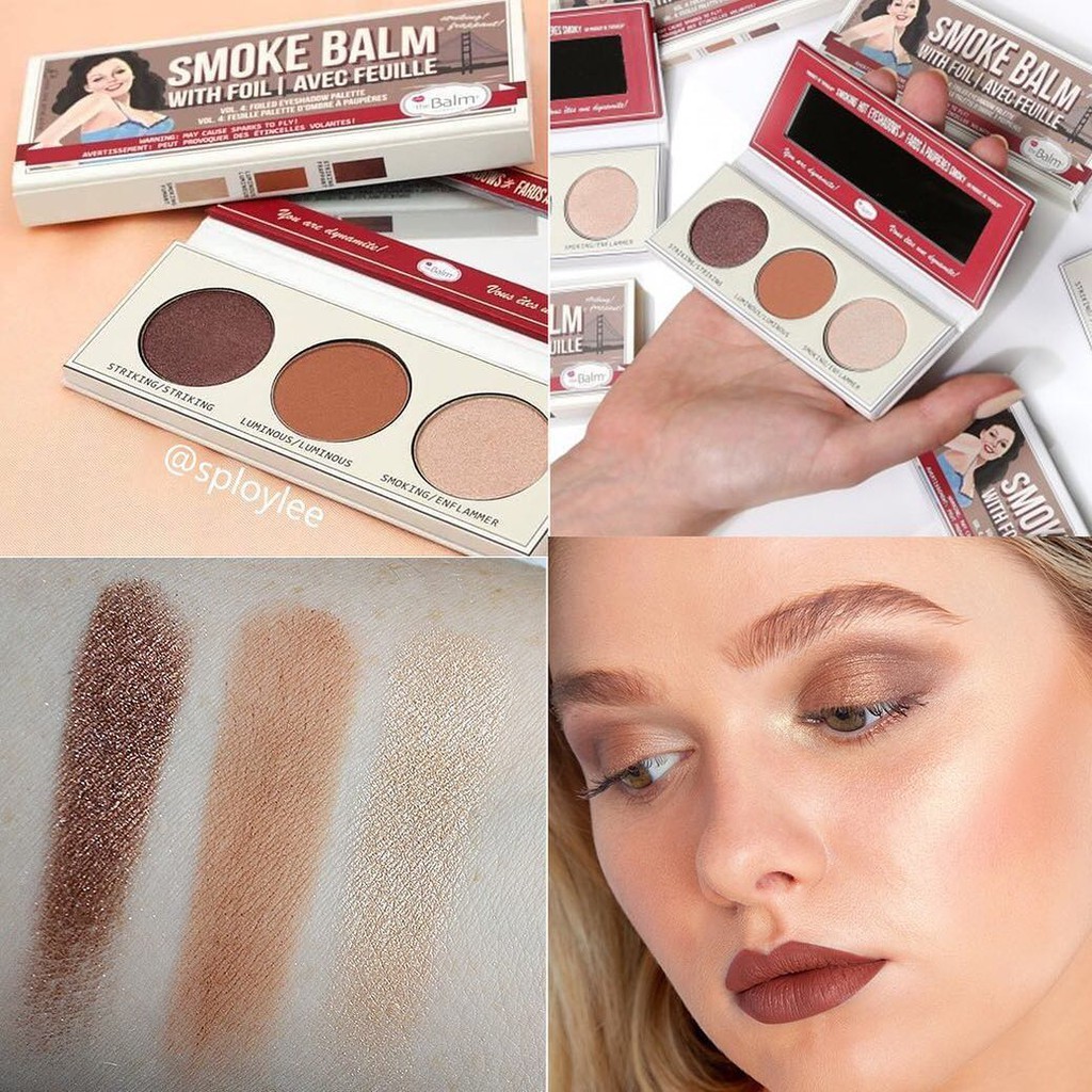 Bảng phấn mắt mini 3 ô THE BALM Smoke Balm With Foil Vol 4 Foiled Eyeshadow Palette, 1 ô Nude Beach Vol 3 mini Brave