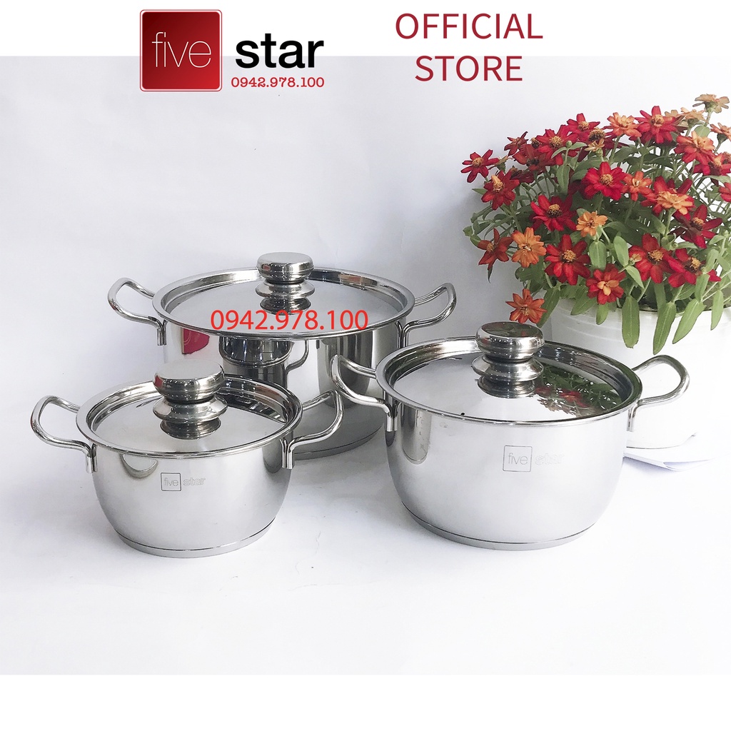 Bộ nồi 3 đáy inox 430 Thân Cool Fivestar Standard nắp inox FS-B3010 (Kích thước 16cm - 20cm - 24cm)