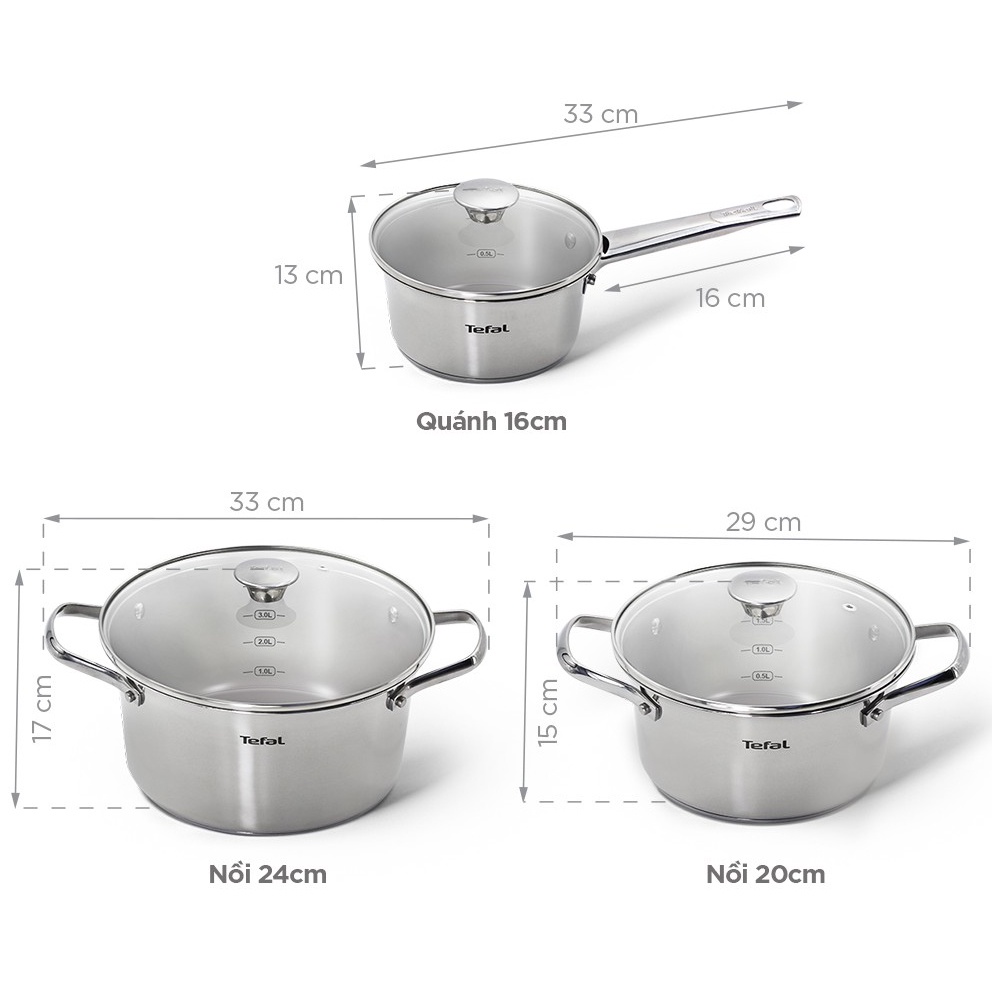 [Hàng chính hãng] Bộ nồi Inox Tefal Simpleo 3 món B907S644