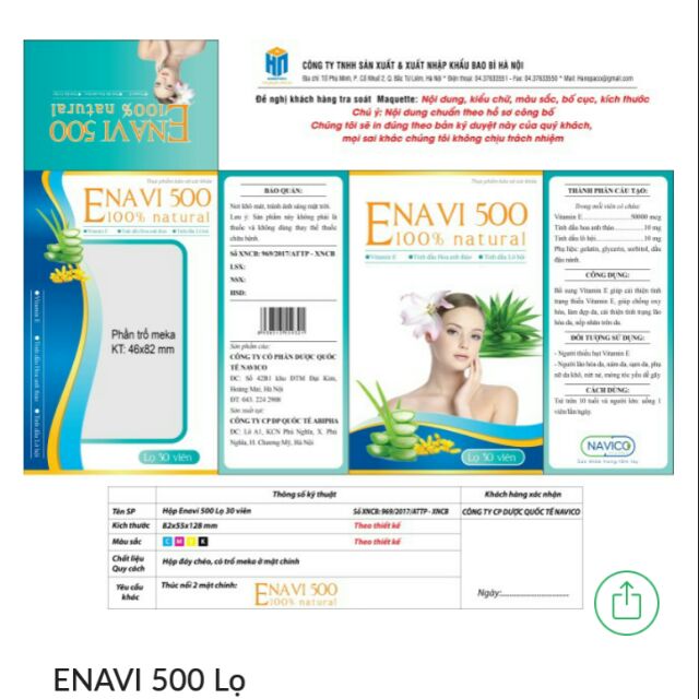 Viên uống đẹp da Enavi 500 lọ 30 viên