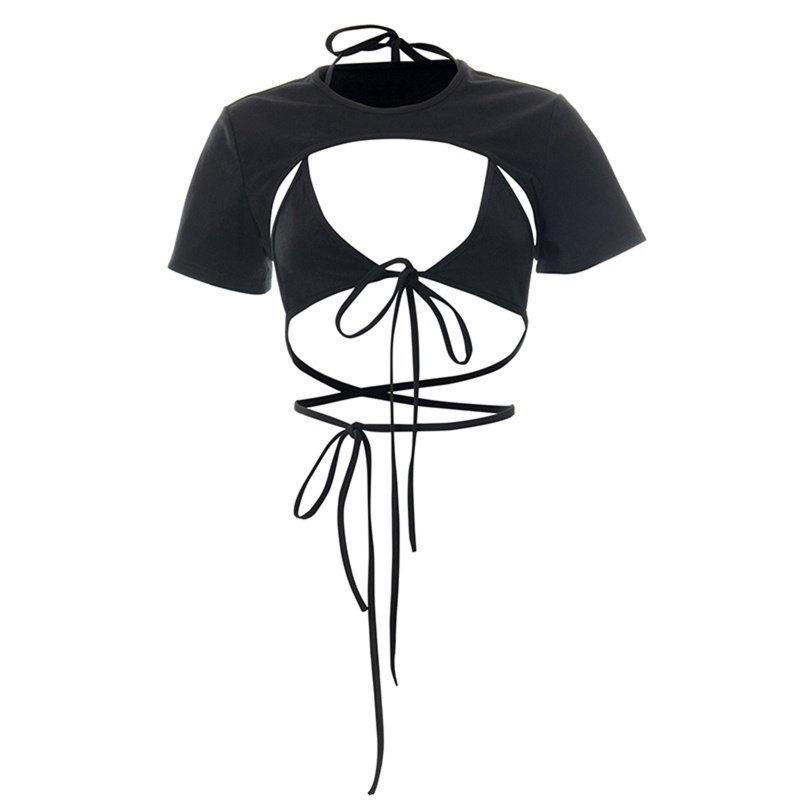 Set Đồ Mùa Hè 2 Món Gồm Áo Croptop Cổ Chữ V Tay Cộc + Áo Thun Lửng Cổ Chữ V Gợi Cảm Cho Nữ
