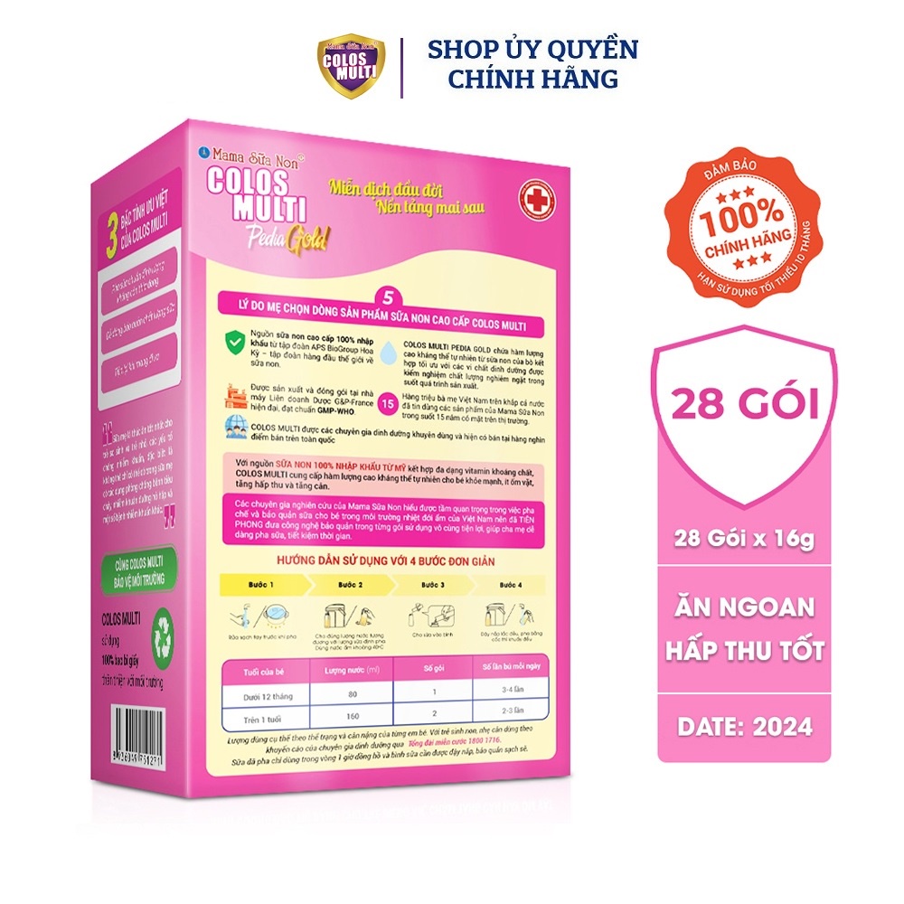 Mama Sữa Non Colosmulti Pedia Gold hộp 28 gói x 16g chuyên biệt hỗ trợ giúp bé ăn ngoan
