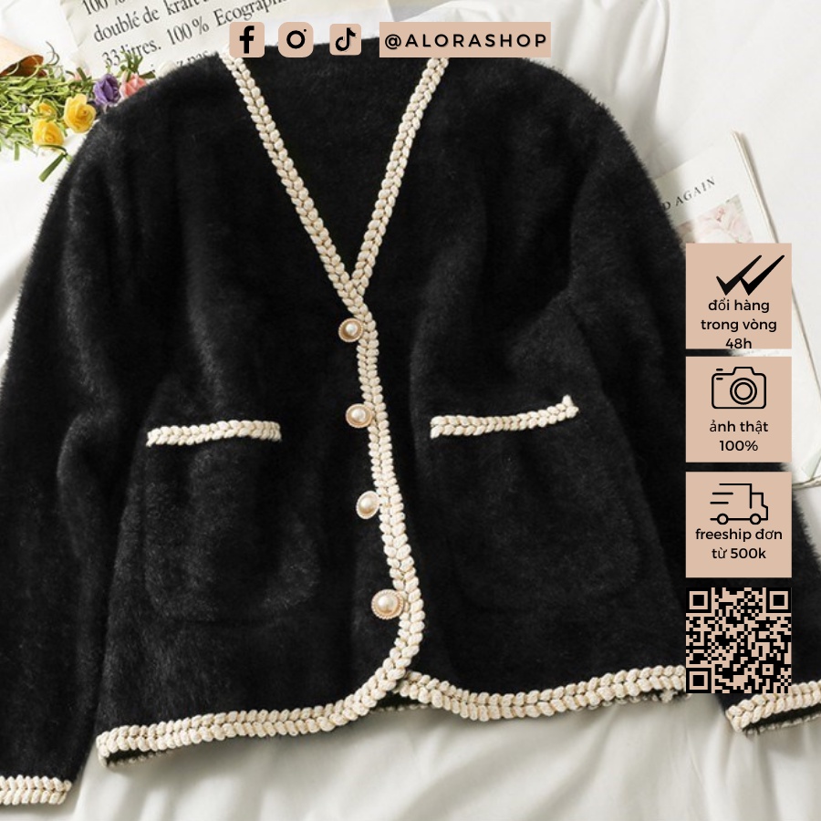 Áo cardigan len lông viền đan dài tay thời trang nữ Alora thu đông 013947 | BigBuy360 - bigbuy360.vn