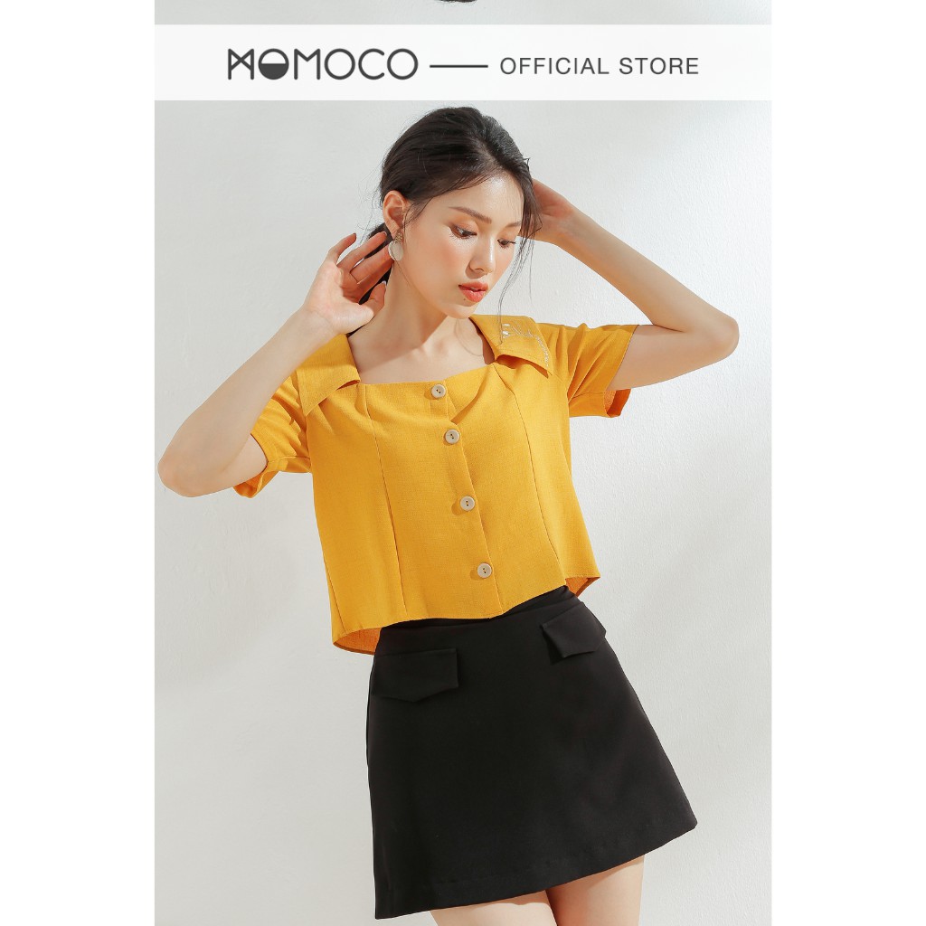 Áo Croptop Nữ Cổ Vuông MOMOCO Thêu Hoa Chất Đũi Xước Mềm Mại M2841