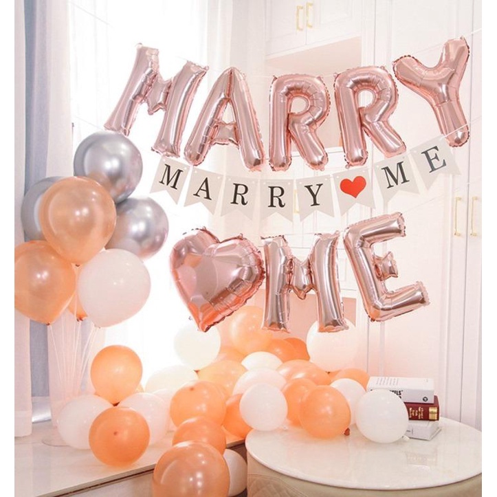 Set bong bóng trang trí MARRY ME cầu hôn đơn giản thuận tiện, trang trí dễ dàng